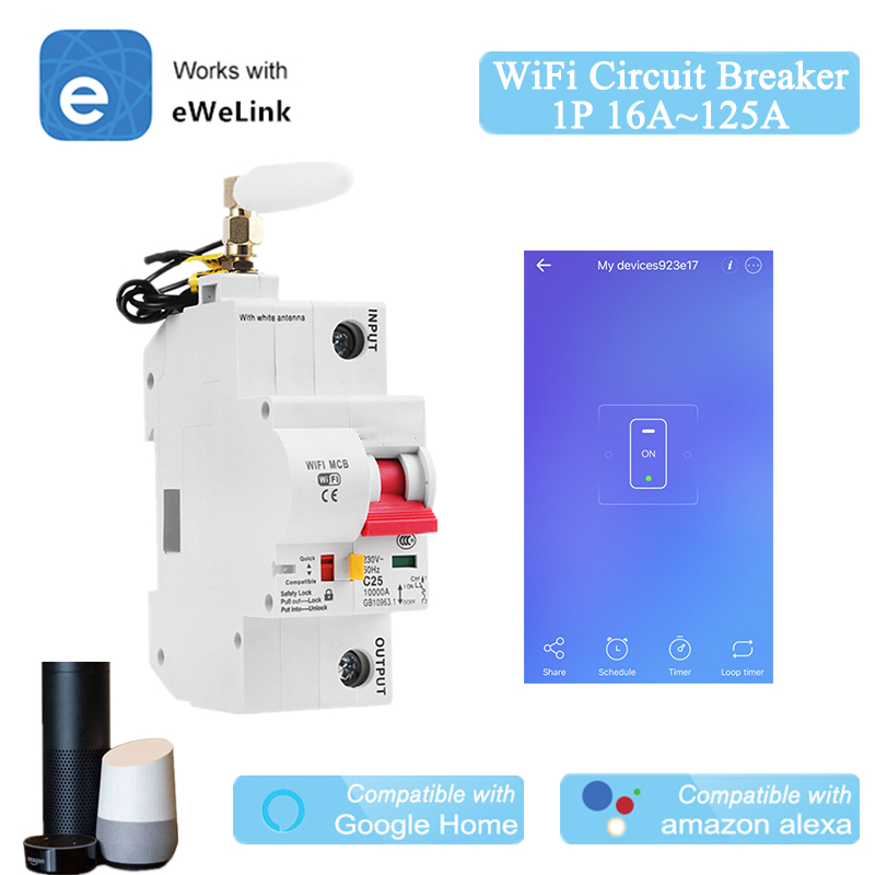 EWeLink WiFi 1P Smart Circuit Breaker for Smart Home MCB Overload Short Circuit Protection Work with Amazon Alexa Google Home