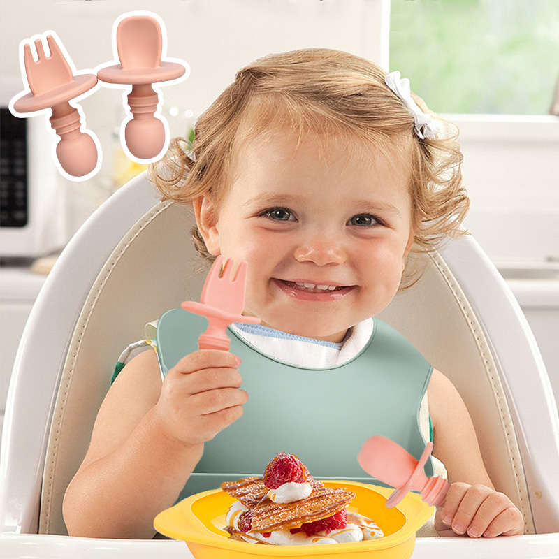 6pcs Gift Set BPA Free Food Grade Baby Silicone Bib Fork Spoon Dishes Plate Bowl Baby Feeding Supplies Newborn Accessories