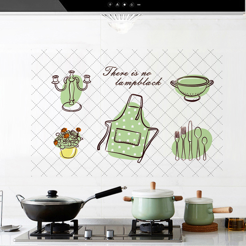 60*90cm Kitchen Oil Proof Waterproof Wall Stickers Safe Heat-resistant Tile Cabinet Range Hood Cartoon Wallpaper Wall Art Decal