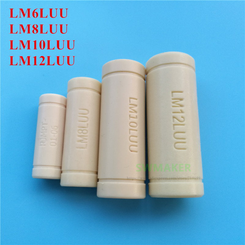 4pcs LM6LUU LM8LUU Solid Polymer LM10LUU LM12LUU Linear Bearing Bushing ID 6/8/10/12mm for Prusa DIY CNC Motion