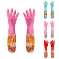 Flower Rubber Velvet Long Household Gloves Antiskid Household Dish Washing Cleaning Gloves Kitchen Tool