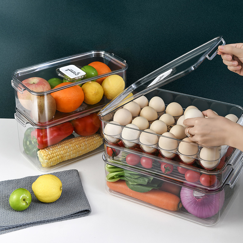 Refrigerator Organizer Bins Clear Fruit Food Jars Storage Box with Handle for Freezer Cabinet Kitchen Accessories Organization