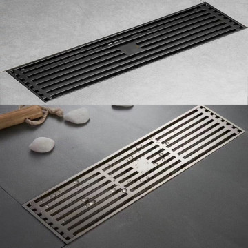LIUYUE Shower Drain Black Brass Bathroom Rectangle Shower Floor Drain 8*30 cm Wire Strainer Cover Waste Drain Anti-Odor Drain