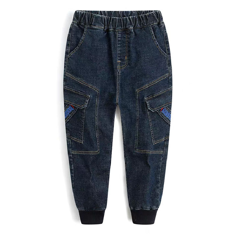 VFOCHI 2020 New 3-14T Boy Jeans Dark Blue Denim Pants for Kids Trousers Teenage Clothing Elastic Waist Boy Cargo Pants Boy Jeans