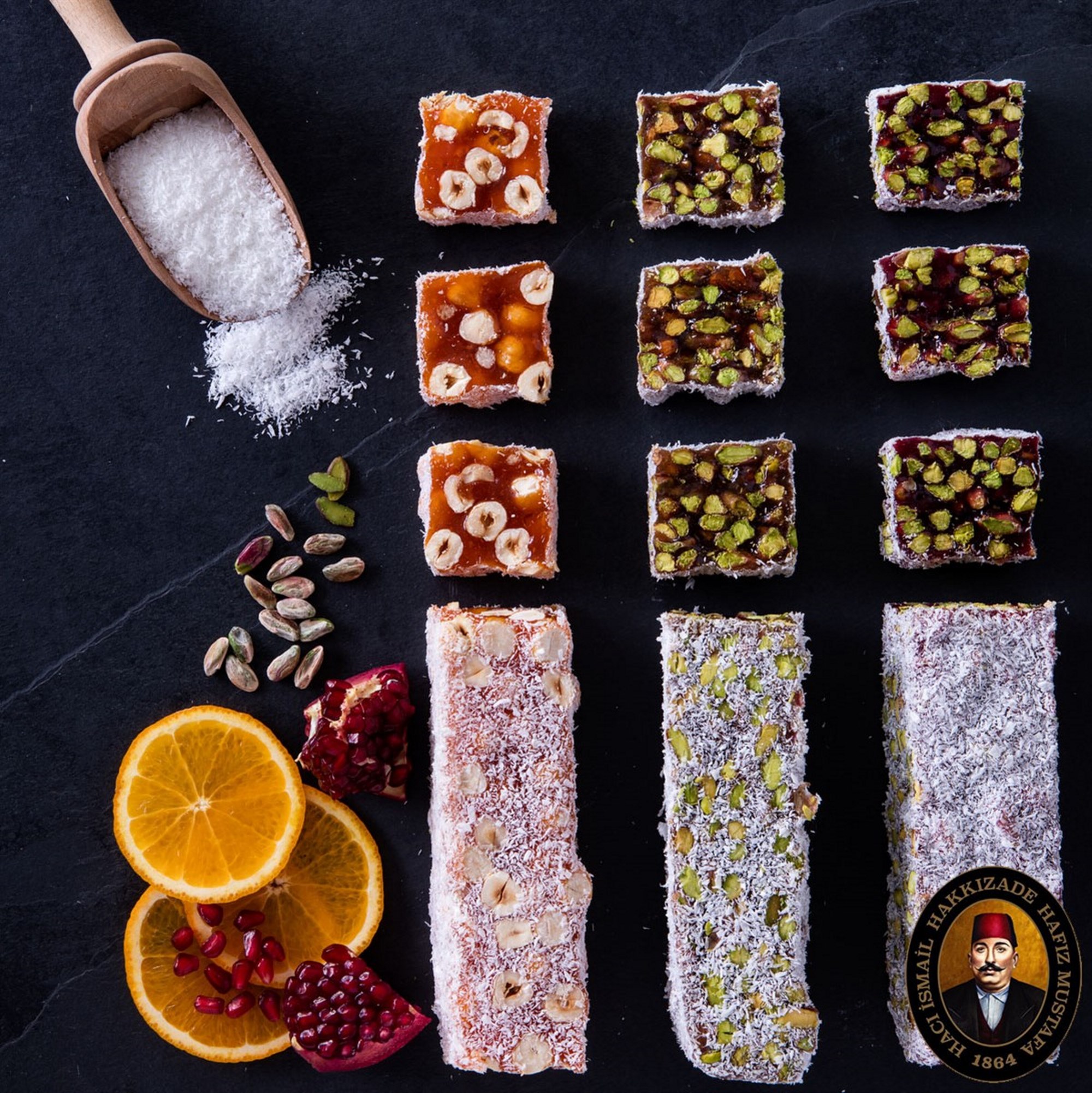 Fresh Delicious Pomegranate Pistachio Croquant Turkish Delight. Free Worldwide Delivery within two to seven days with DHL.