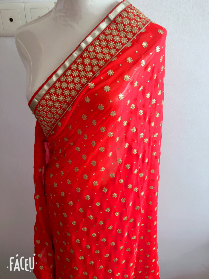 Sarees Indian Dress Sari Women Red Embroidered Georgette Bollywood Wedding Saree Indian Costume Hint Elbiseler Hindistan