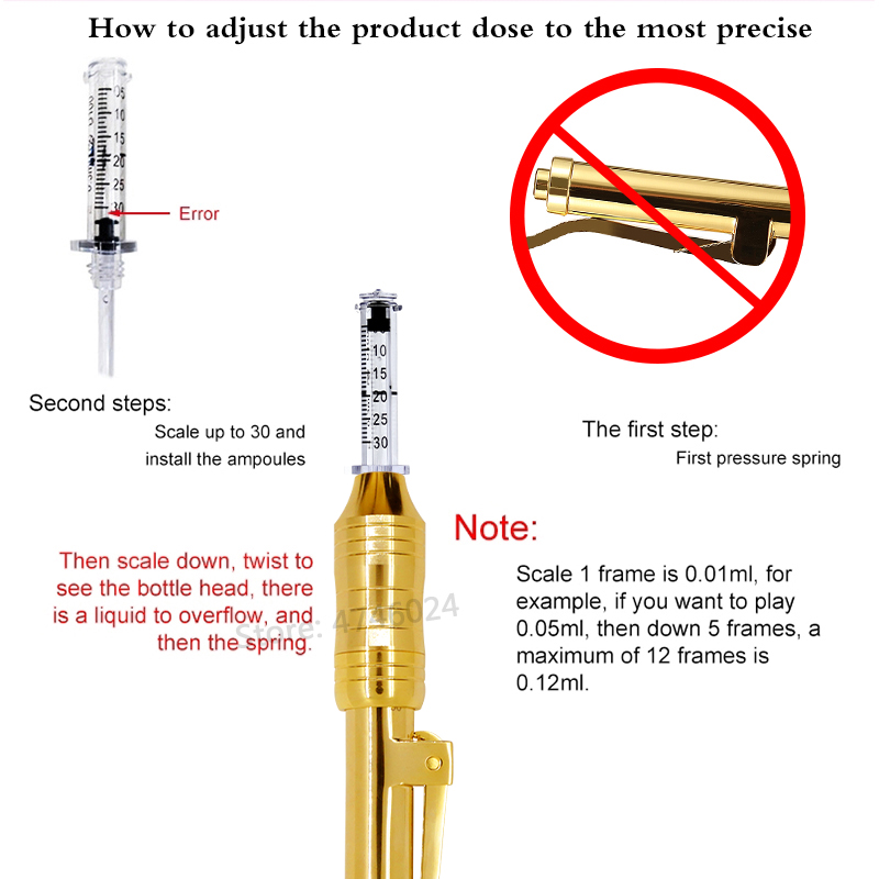No Needle Noninvasive 0.3ml syringe needle golden Hyaluron Pen for Lips Filler Injector Anti Wrinkle Lips Lift Wrinkle Removal