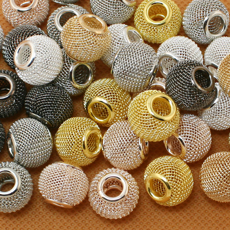 Factory price Round Ball 10x12mm 30pcs Mesh Net Spacer Metal Beads big hole for DIY European charms Bracelet Jewerlry findings