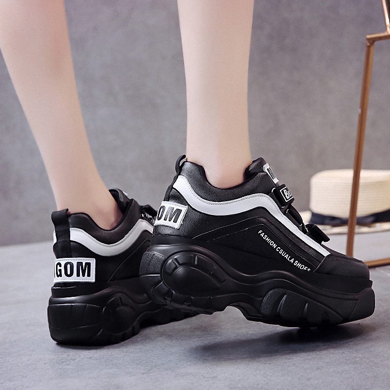 Thick Sole Running Shoes for Women Purple White Sport Shoes Jogging Walking Sneakers 7 CM Height Increasing Black Chunky Shoes