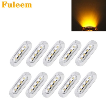 Fuleem 10PCS 4 LED Amber Light Clearance Side Marker Truck Trailer Lamp Chrome Cover Bezel 12V 24V Waterproof