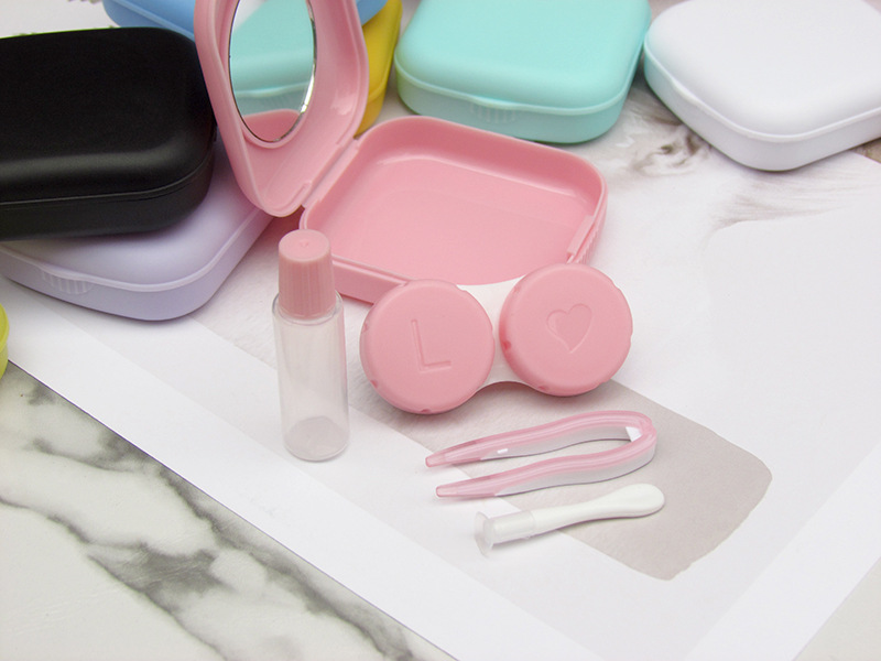 Cute Mini Contact Lens Case for Women Girl Eyes Care Contact Lenses Mirror Tweezers Suction Stick Container Travel Kit Box