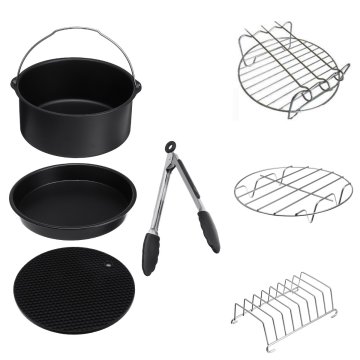 7PCS Electric Deep Fryer Parts Fit for 7 Inch 3.5-5.3QT Airfryer Baking Basket Pizza Pan Plate Grill Pots Kitchen Cooking Tools