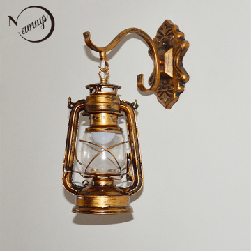 Vintage retro bronze iron lantern Kerosene wall lamp E27 for hallway Bathroom bar Vanity night Lights fixture sconce bedroom