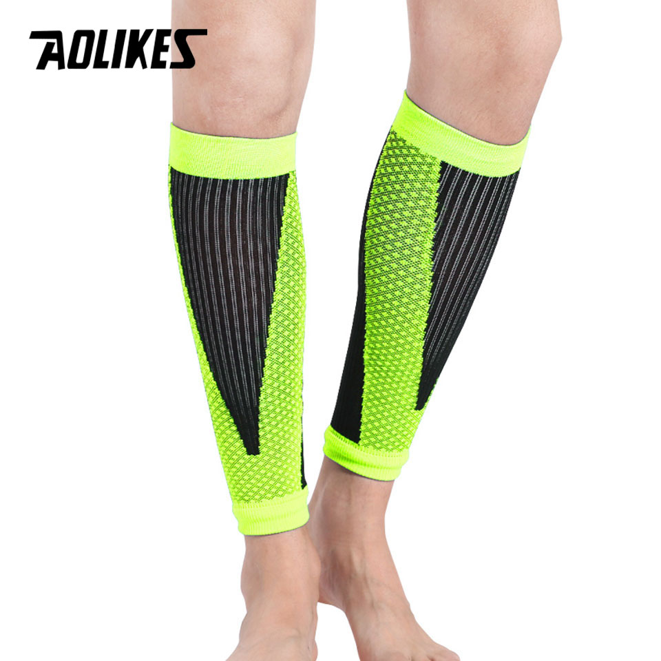 AOLIKES 1 Pair Gym Sport Football Shin Guard Protector Soccer Anti-crash Leg Calf Sleeve Compression Cycling Running Leg Warmers