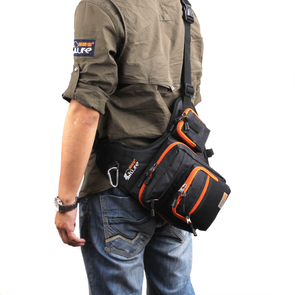 Fishing Bag Canvas Carp Fishing Reel Lure Tackle Bag Green/Orange/Black 32*39*12CM Multifunction Waterproof Shoulder Gear