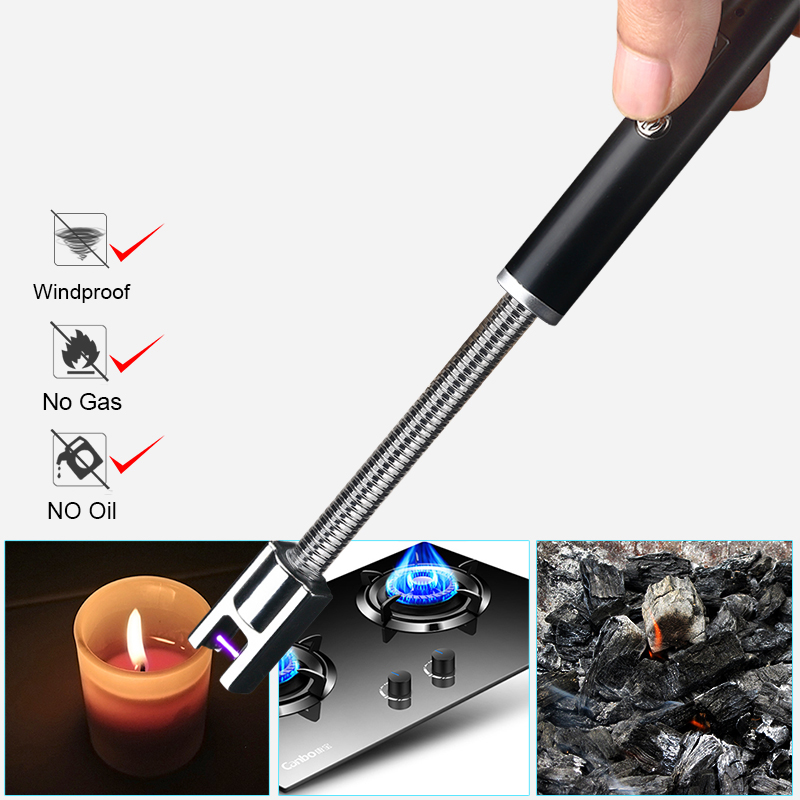 360 Rotation USB Long Kitchen Gadgets Gas Stove Lighter Windproof Plasma Arc Flameless Electric Candle Lighters For BBQ Outdoor