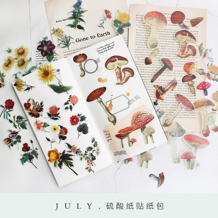 Sulphate Paper Sticker Coating Suk Kam Fan Flower Mushroom Sticker Sticker Creative Stationery Handbill Sticker Map