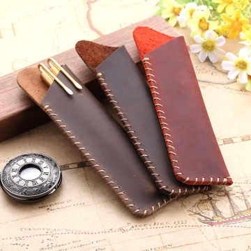 Retro Genuine Leather Pencil Bag, Handmade Fountain Pencil Pen Case Holder, Vintage Style Leather Accessories For Travel Journal