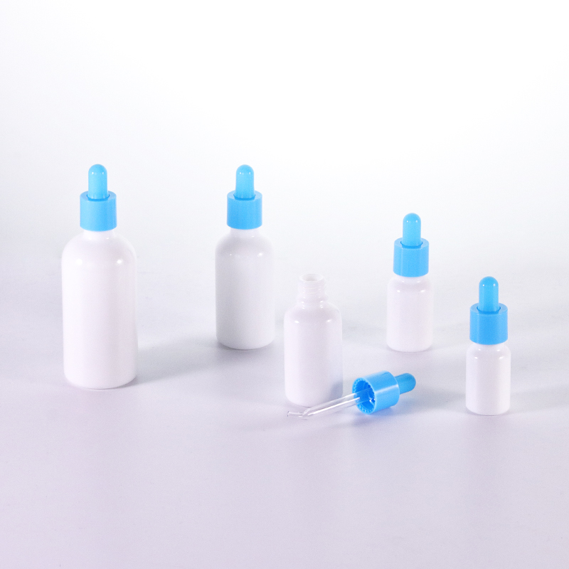 Opal White Glass Bottle With Blue Dropper2 Jpg