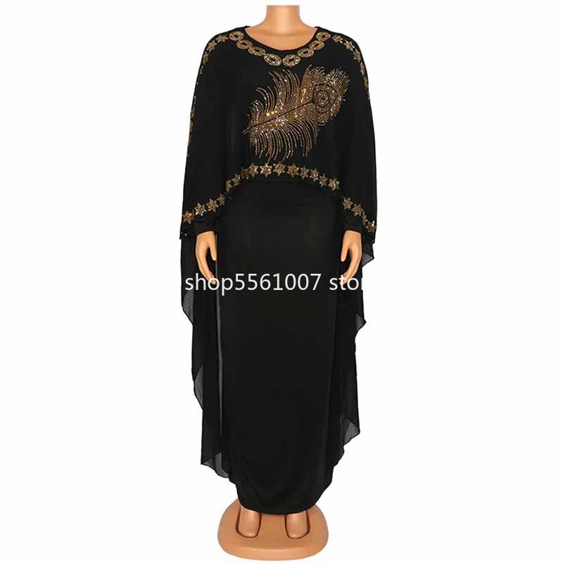 2 Piece Set Africa Dress African Dresses for Women Summer Dashiki Both Side Diamond Shawl Bazin Boubou Robe Africaine Clothes