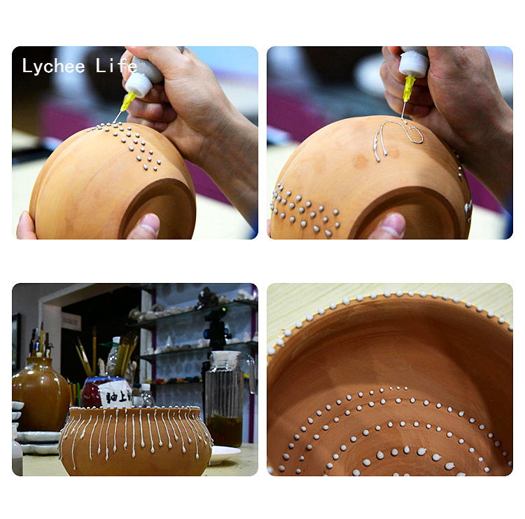 Lychee Life 2Pcs/Set Plastic Ceramic Tools Squeezing Mud Bottle Point Line Decorative DIY Ceramic Tools