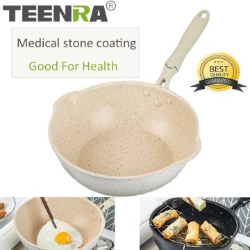 TEENRA 20Cm Maifan Stone Wok Non-stick Pan Aluminum Frying Pans Japanese Household Wok Kitchen Breakfast Pot