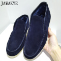 Winter Fur High Top Walk Shoes for Men One-pedal Suede Ankle Boots Warm Wool Slip-on Casual Penny Shoes Furry Driving Loafers