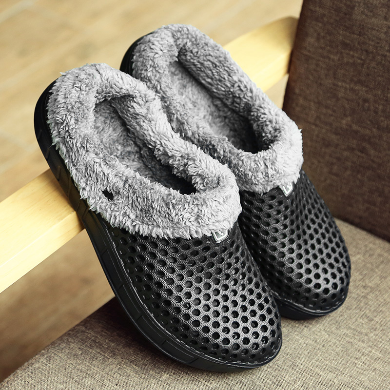 PULOMIES Men and Women Winter Slippers Fur Slippers Warm Fuzzy Plush Garden Clogs Mules Slippers Home Indoor Couple Slippers