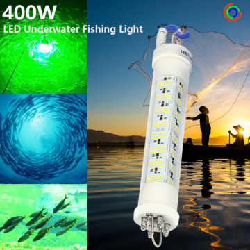 NEW Arrival DC12V 5M Cable 360 Degree Dimmable 400W LED Underwater Fishing Light Green White Blue