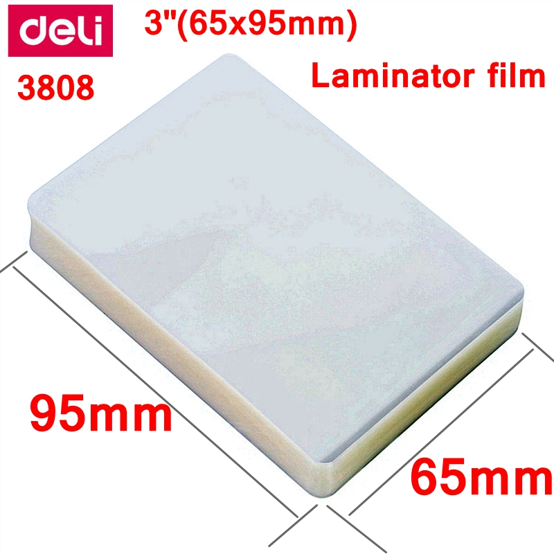 1 BAG 100PCS/lot Deli 3808 thermal laminating film 3"(65x95mm) size 70 mic photo documents PET hot laminator film pouch film