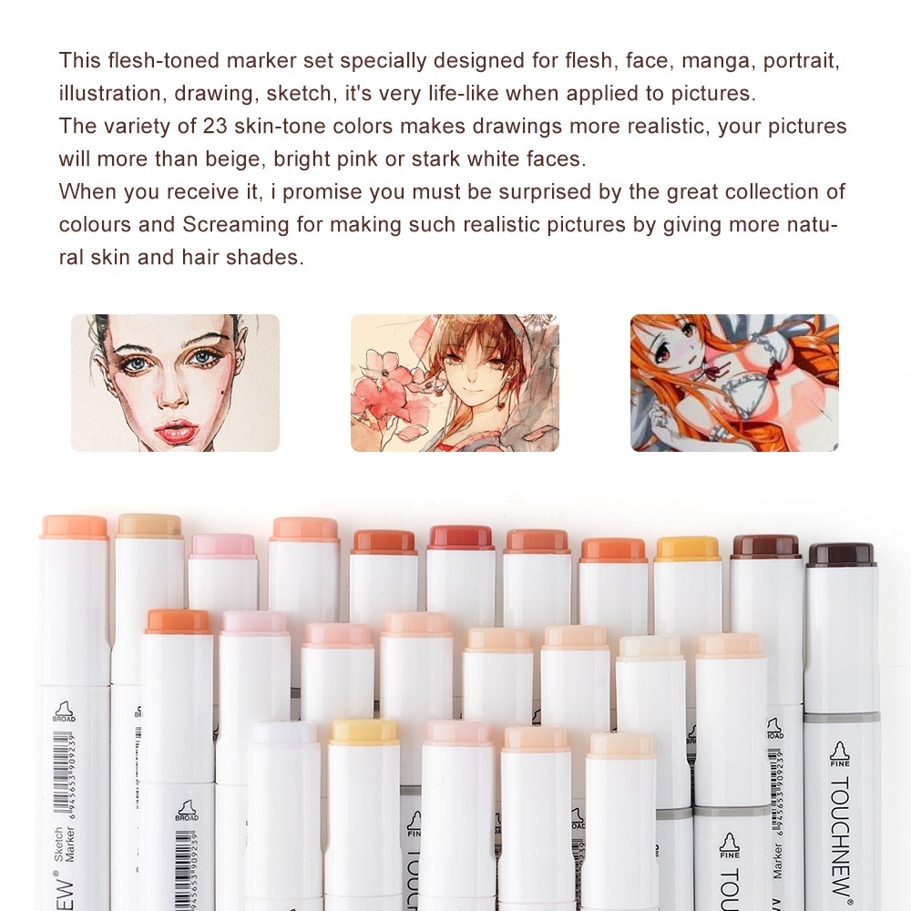 24Pcs/Lot New Artist Marker Pens 24 Colours Blendable Brush Pen Skin Tone Set For Portrait Illustration Drawing Art Markers