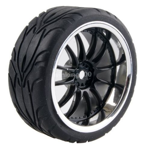 4pc 1/10 On-Road Car Tires 26*64MM plating Wheel Rim Rubber Tyre for HSP Tamiya HPI Kyosho Sakura 94122 94123 D3 D4 CS tt01 6012
