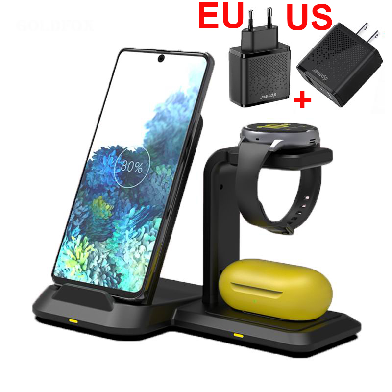 10W 3 in 1 Wireless Charger Dock Station For Samsung Note 20 10 9 8 5 S10 S9 S8 Plus Fast Charging for Galaxy Watch/Buds/Gear S3