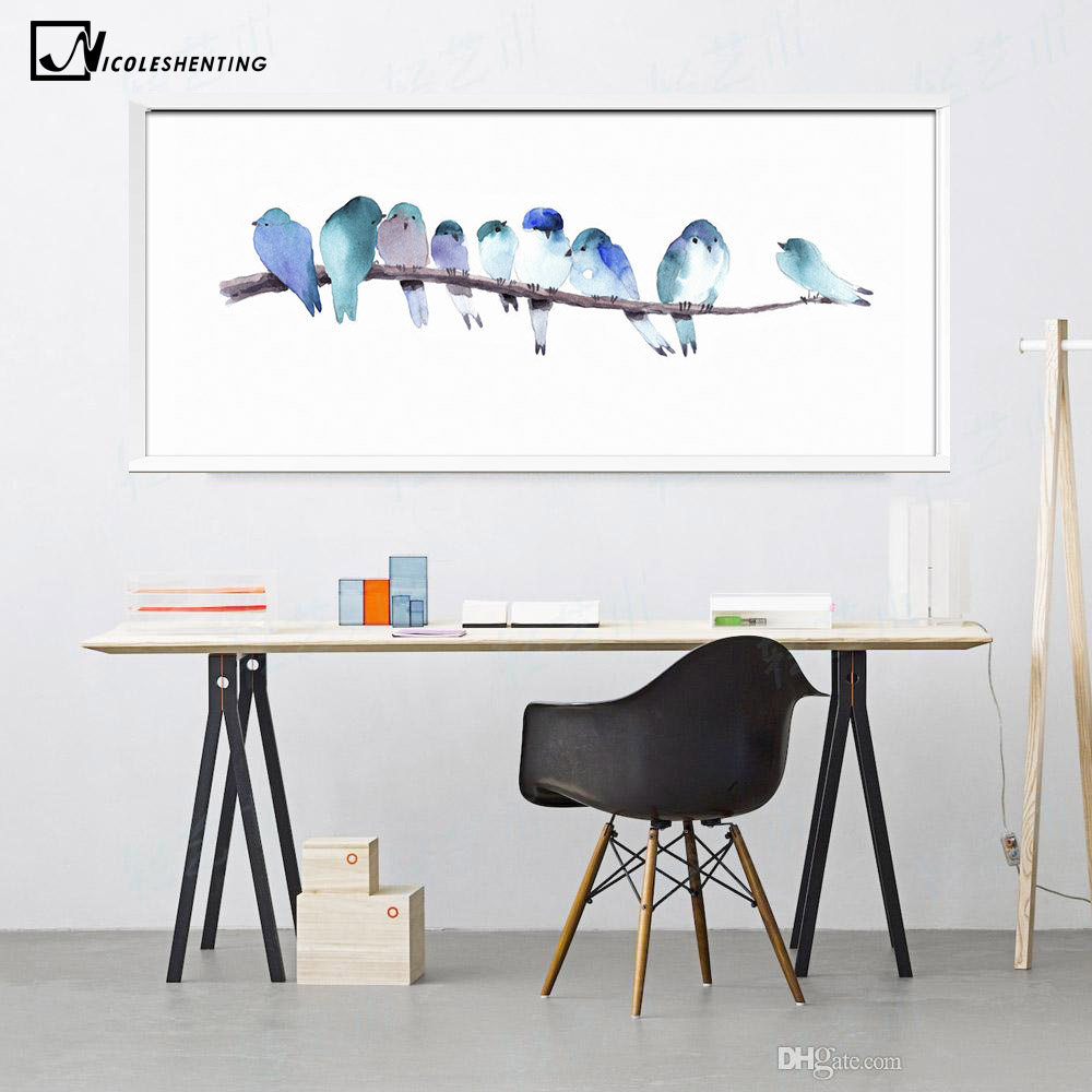 Watercolor Animal Birds Poster Minimalist Art Canvas Painting Wall Picture Long Banner Print Modern Home Room Decoration 388