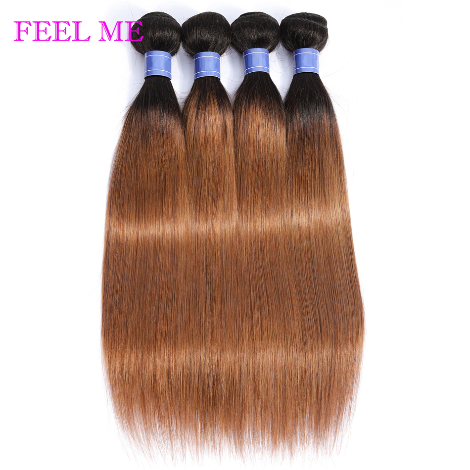 FEEL ME Ombre Straight Hair Bundles Pre-colored Two Tone Peruvian Human Hair Bundles 1b/27 1b/30 1b/99j Non-remy Hair Extensions