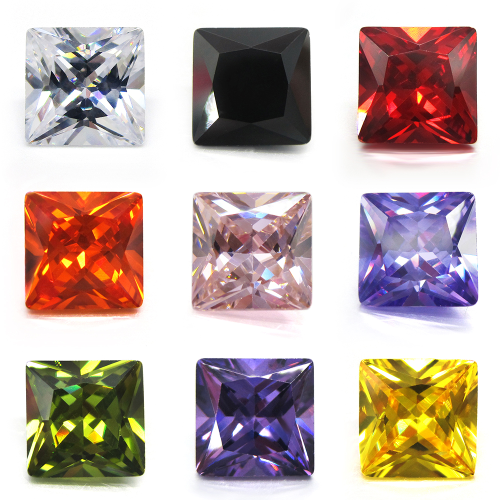 50pcs/Lot 1.5*1.5mm~12*12mm 5A White, Olive, Purple, Black, Pink Square Shape Cubic Zirconia Stone Princess Cut Loose CZ Gems