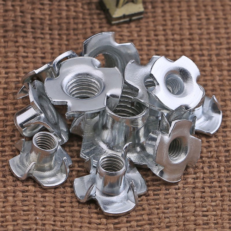 50pcs M3 M4 M5 M6 M8 M10 M12 Zinc Plated Four Claws Nut Speaker Nut T-nut Blind Pronged Tee Nut Furniture Hardware