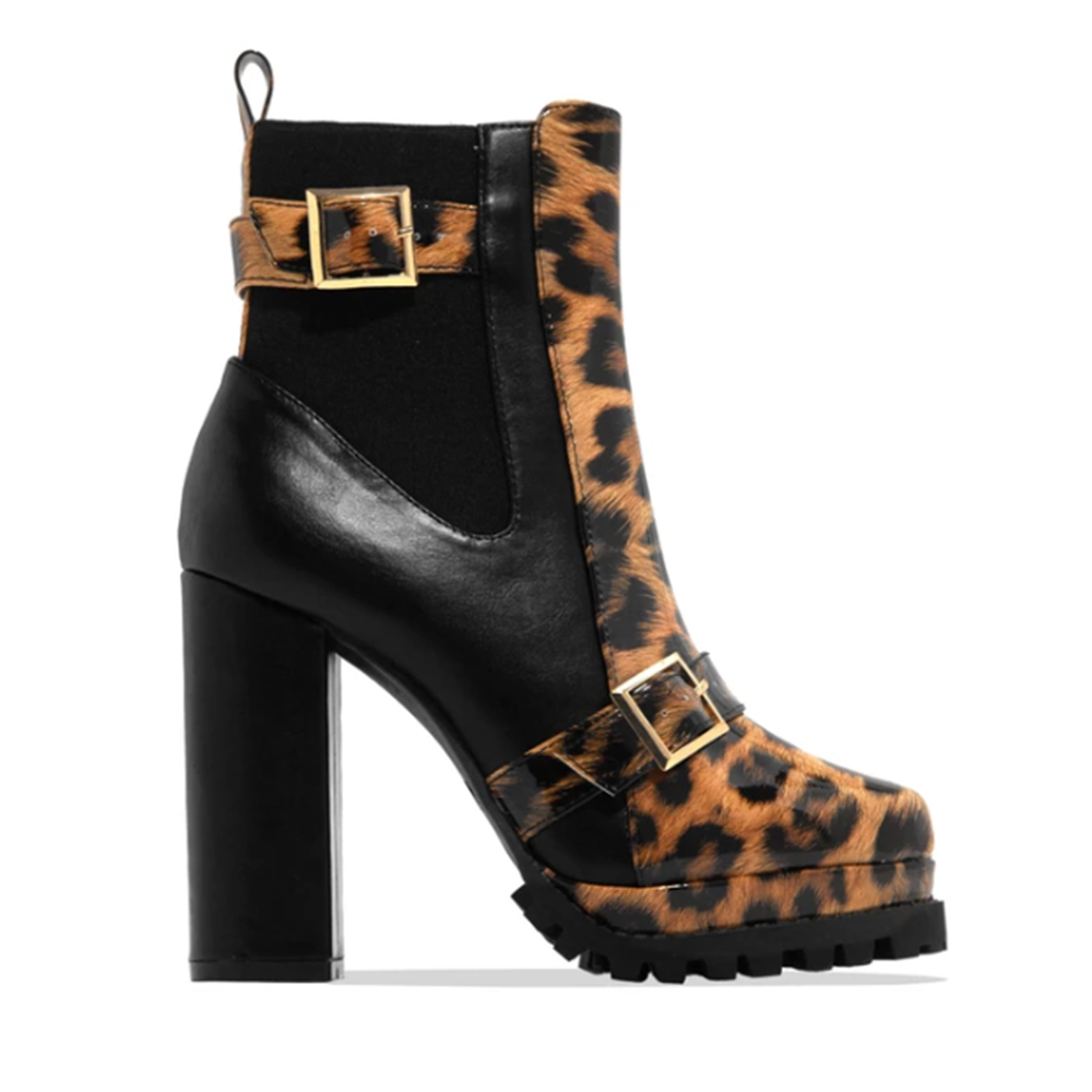 Perixir Women Shoes New fashion Leopard Print Sexy Heeled Platform Ankle Boots Zipper Bukle High Heel Women boots Lady Shoes