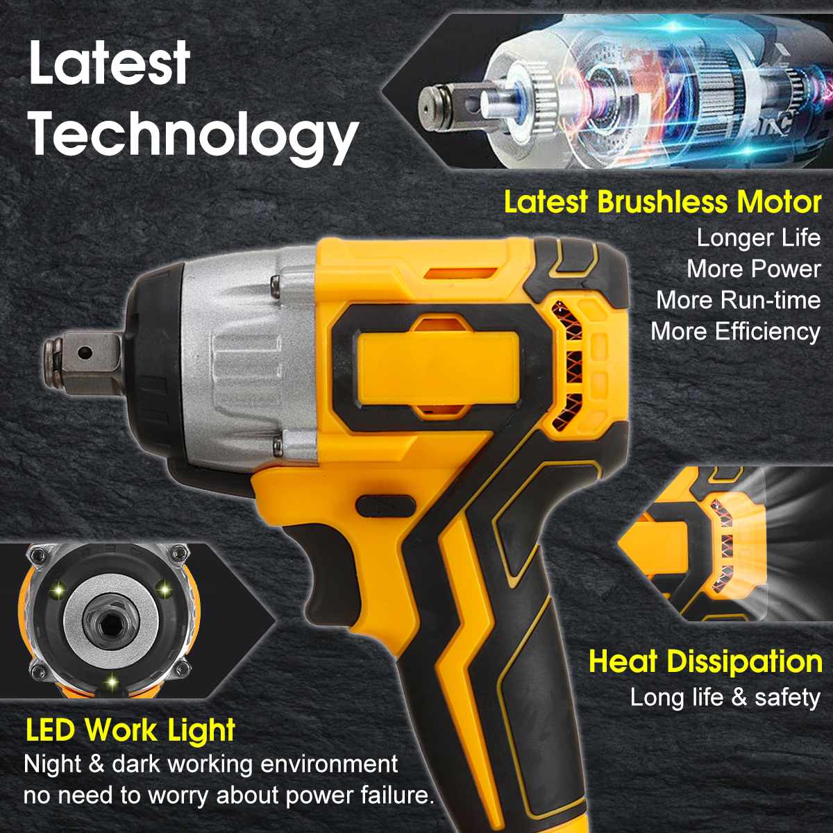 288VF 320N.m Cordless Electric Impact Wrench With 2 Rechargeable Battery Impact Drill Brushless LED Light 1/2 inch Power Tools