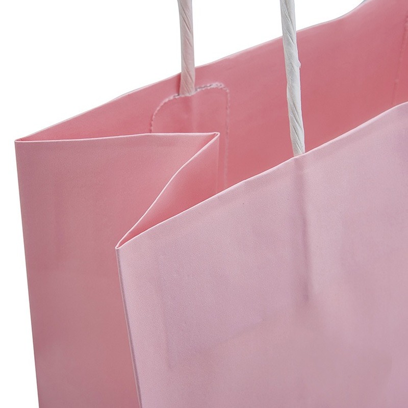 Wholesale light pink kraft paper bag shopping clothing advertising gift bag green handbag supermarket shopping 10 pieces