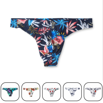 New Style Print Men's Sexy Briefs Underwear Men Ice Silk G-string Thong Tanga Exotic Panties Underwear T-Back Underpants Shorts