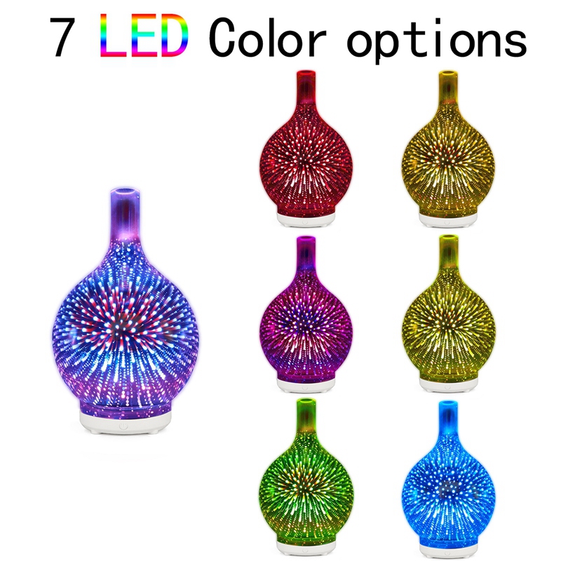 3D Firework Glass Usb Air Humidifier with 7 Color Led Night Light Aroma Essential Oil Diffuser Cool Mist Maker for Home Office