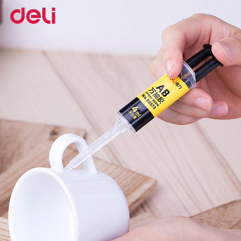 Deli 4 ml syringe shape strong adhesive AB glue for glass metal wood stone ceramics quality liquid super office glues waterproof