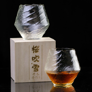 Japan EDO Blowing Snow Artwork Whiskey Neat Glass Wood Gift Box Niche Liquor XO Whisky Crystal Wine Glass Cognac Brandy Snifter