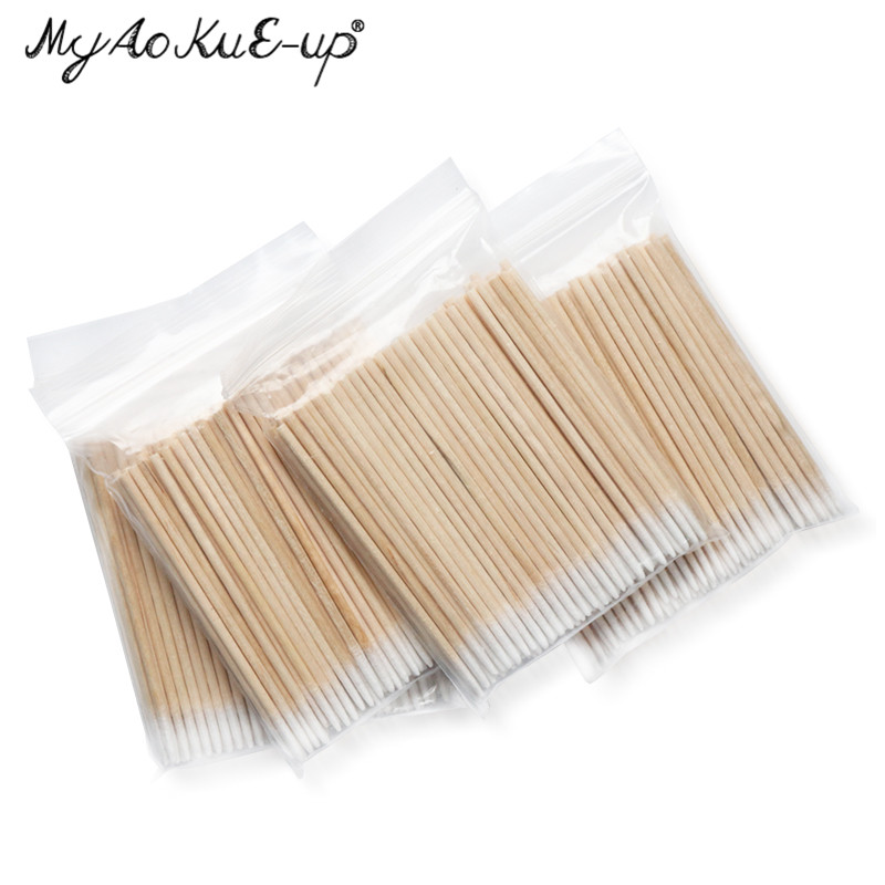 300pcs Disposable Ultra-small Cotton Swab Lint Free Micro Brushes Wood Cotton Buds Swabs Eyelash Extension Glue Removing Tools