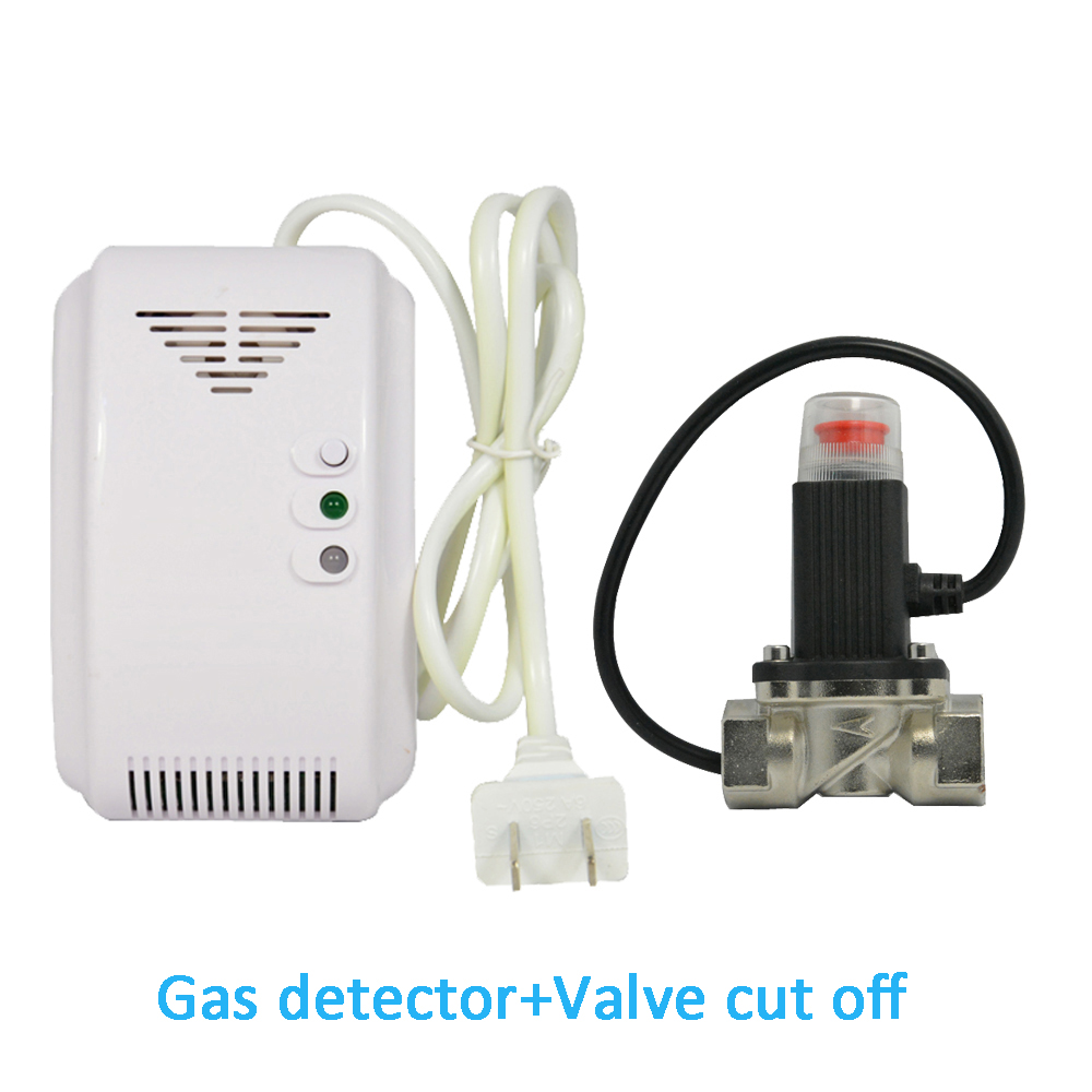 220VAC Kitchen CH4 Natural Gas leaking detector Magnetic Solenoid valve to cut off coal gas Fire alarm sensor for home security