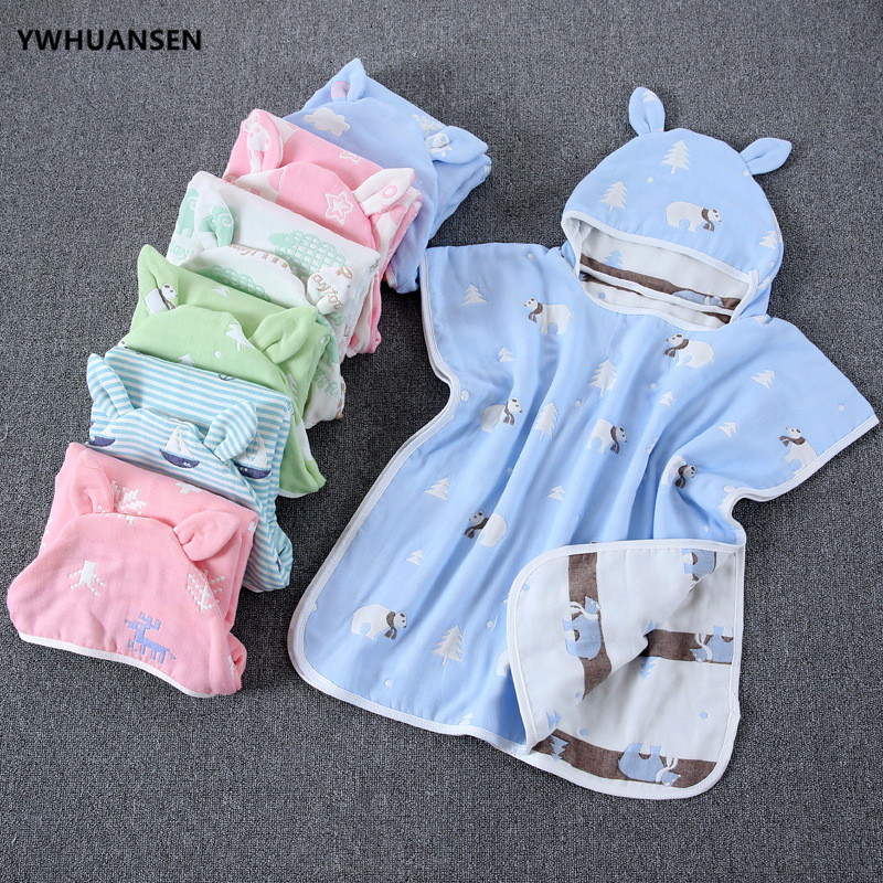 60*60cm 6 Layers Gauze Hooded Beach Towel Cotton Baby Cape Towels Soft Poncho Kids Bathing Stuff For Babies Washcloth
