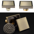 Retro Brass Shower Drain Bathroom Floor Drain Tile Insert Square Anti-odor Floor Waste Grates Strainer Balcony Toilet Bathtub