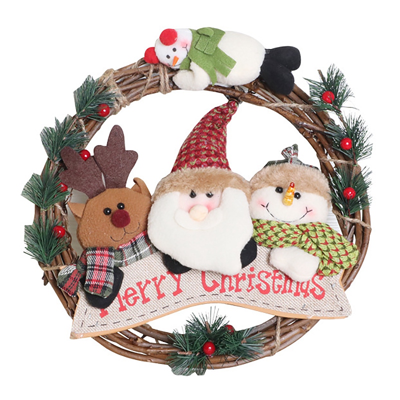 29CM Christmas Wreath Santa Claus Snowman Elk Door Hanging Decorations Xmas Holiday Front Door Ornaments