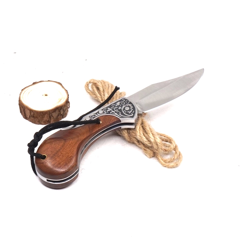 Mini Folding Knife Survival Tactical Knife Hunting Outdoor Camping Pocket Knives Stainless Steel Wood Handle EDC Tools Multitool